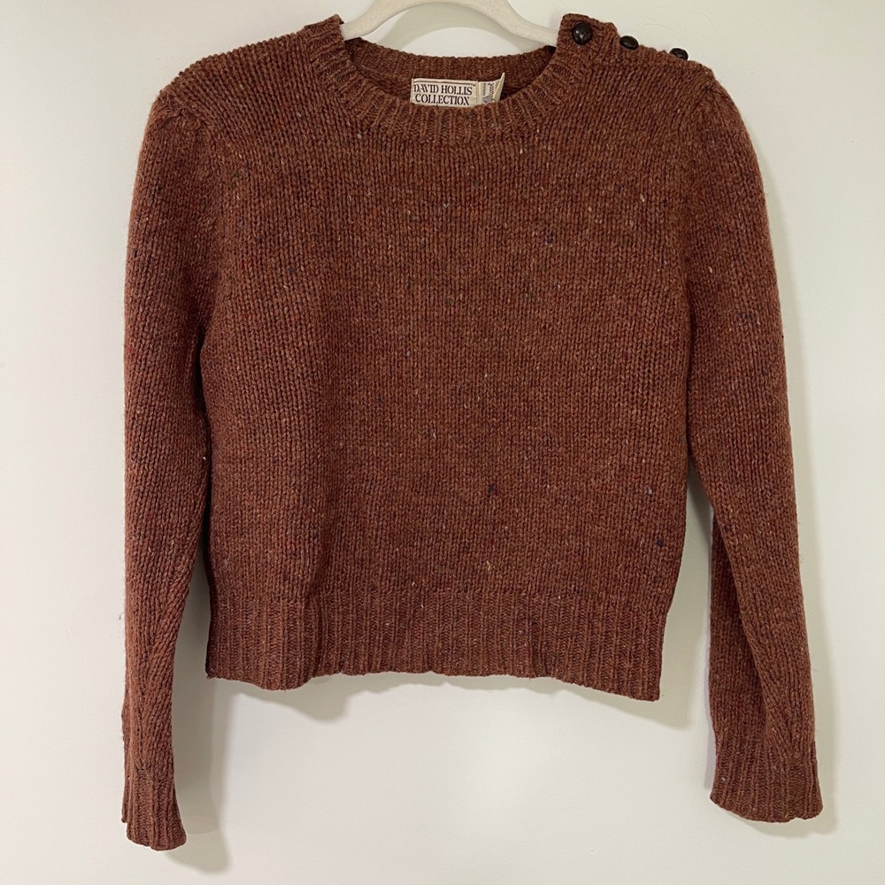 David Hollis Collection Wool Sweater Womens S Rust Brown Donegal Tweed Vintage